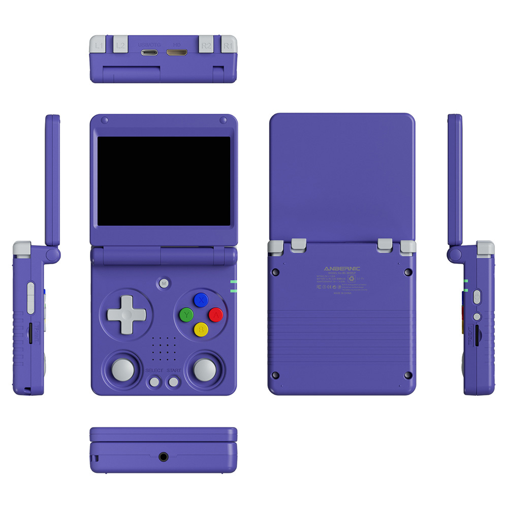 ANBERNIC RG34XXSP Flip Game Console, 64GB TF Card with 4000+ Games, 3.4 inch 720*480 IPS Screen, 30+ Emulators, 6 Hours Playtime, 5G WiFi, Multimedia Apps - Blue