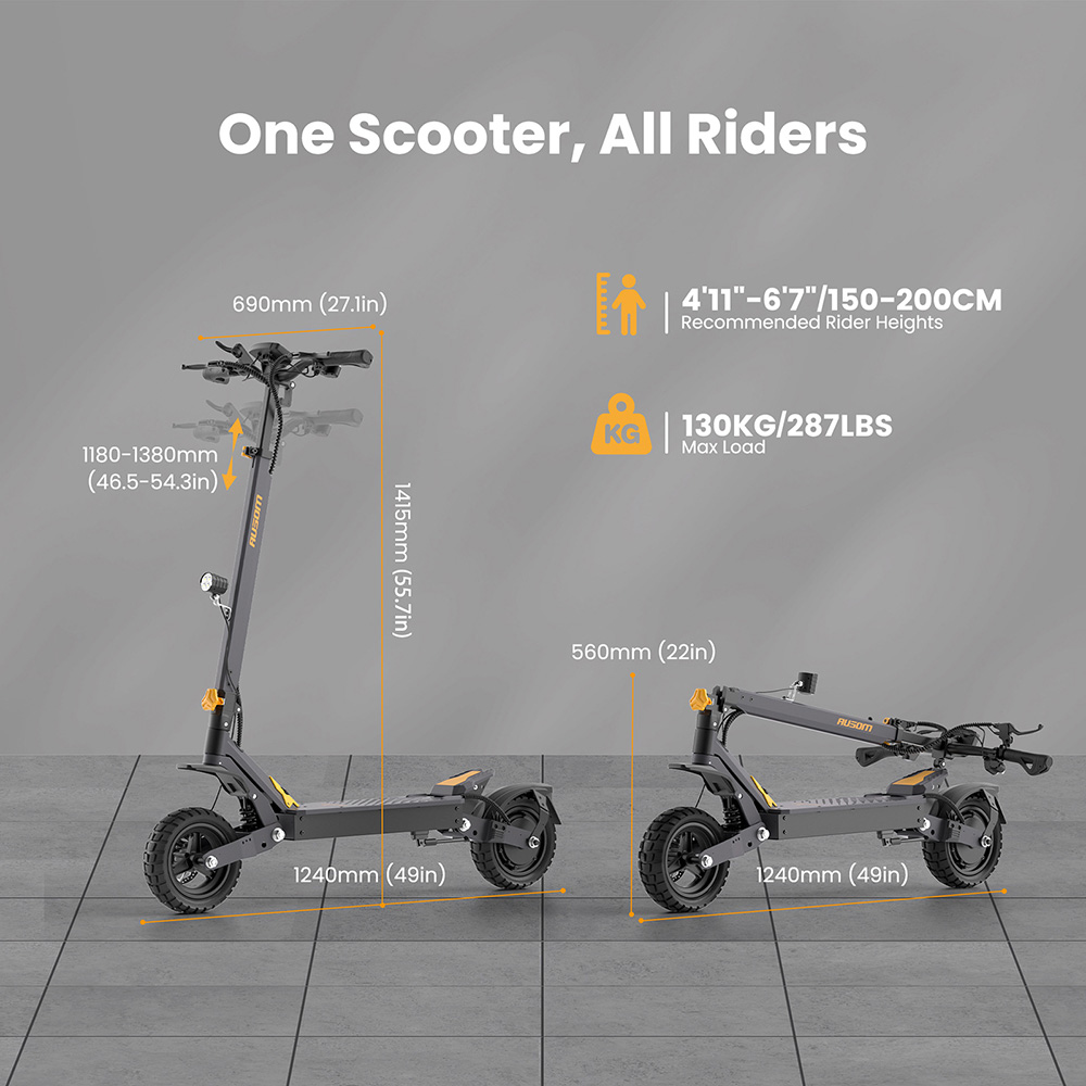 Ausom L1 Electric Scooter, 800W Motor, 48V 15.6Ah batéria, 10-palcové pneumatiky, max. rýchlosť 45 km/h, dojazd 70 km, predné a zadné kotúčové brzdy, dvojité odpruženie kyvného ramena, NFC a uzamknutie prístupovým kódom