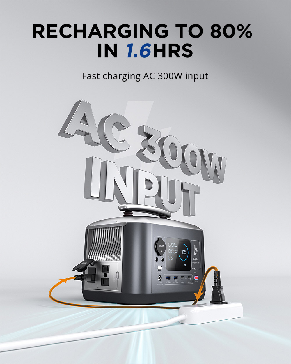 Bigblue CellPowa 600 Portable Power Station, 537Wh 600W Outdoor Generator, LiFePO4 3500+ Cycle, 0-80% in 1.6Hrs, 2*AC, 2*DC, 2*USB-A, 2*USB-C, 1*Car Port