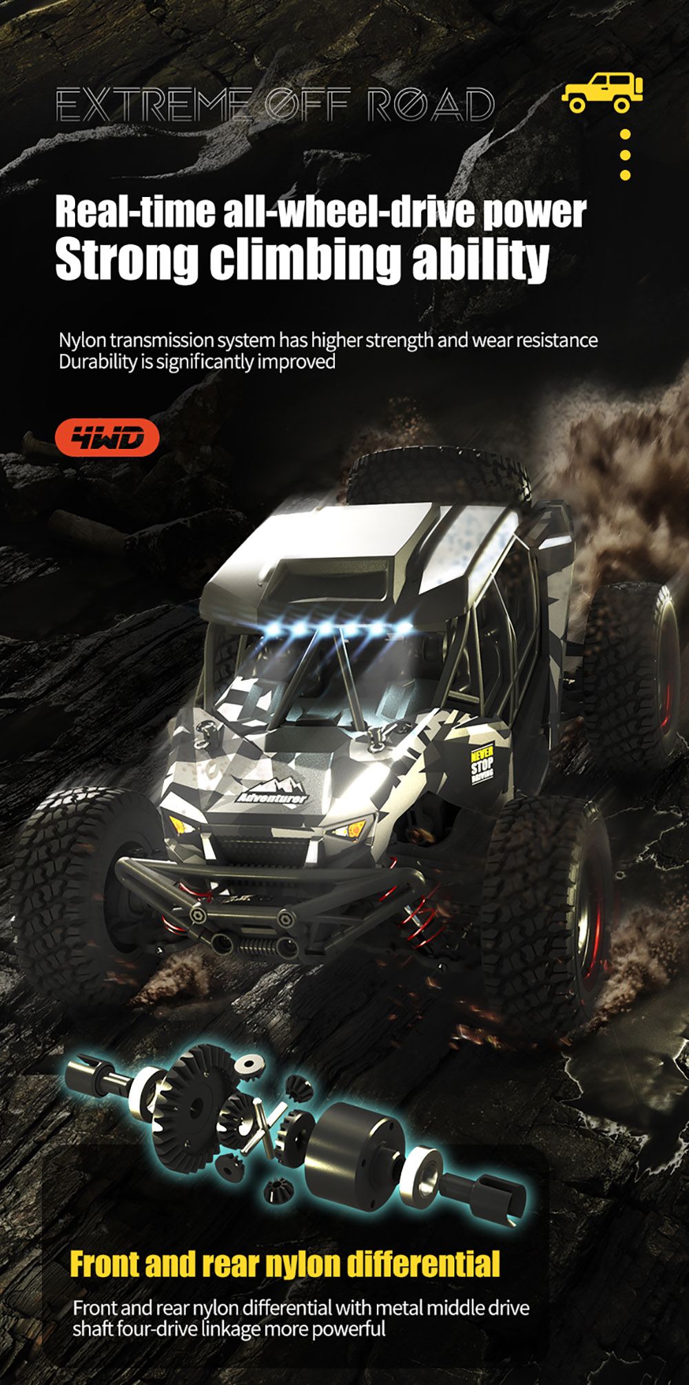 CrazyFastRC SCY 16106 RC autó 1/16 2.4G 4WD RC teherautó - sötétszürke
