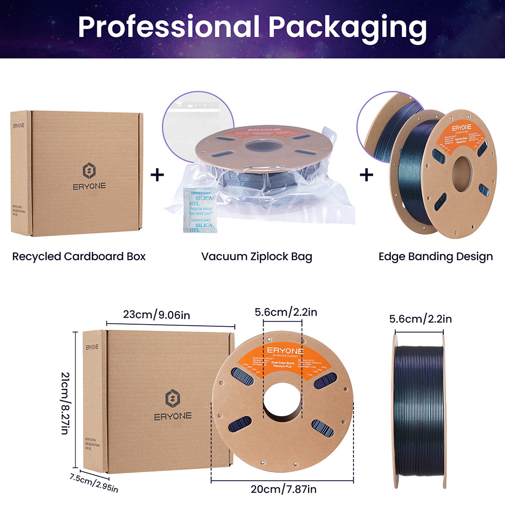 ERYONE Burnt Titanium Dual Color PLA Filament 1kg - Black & Blue