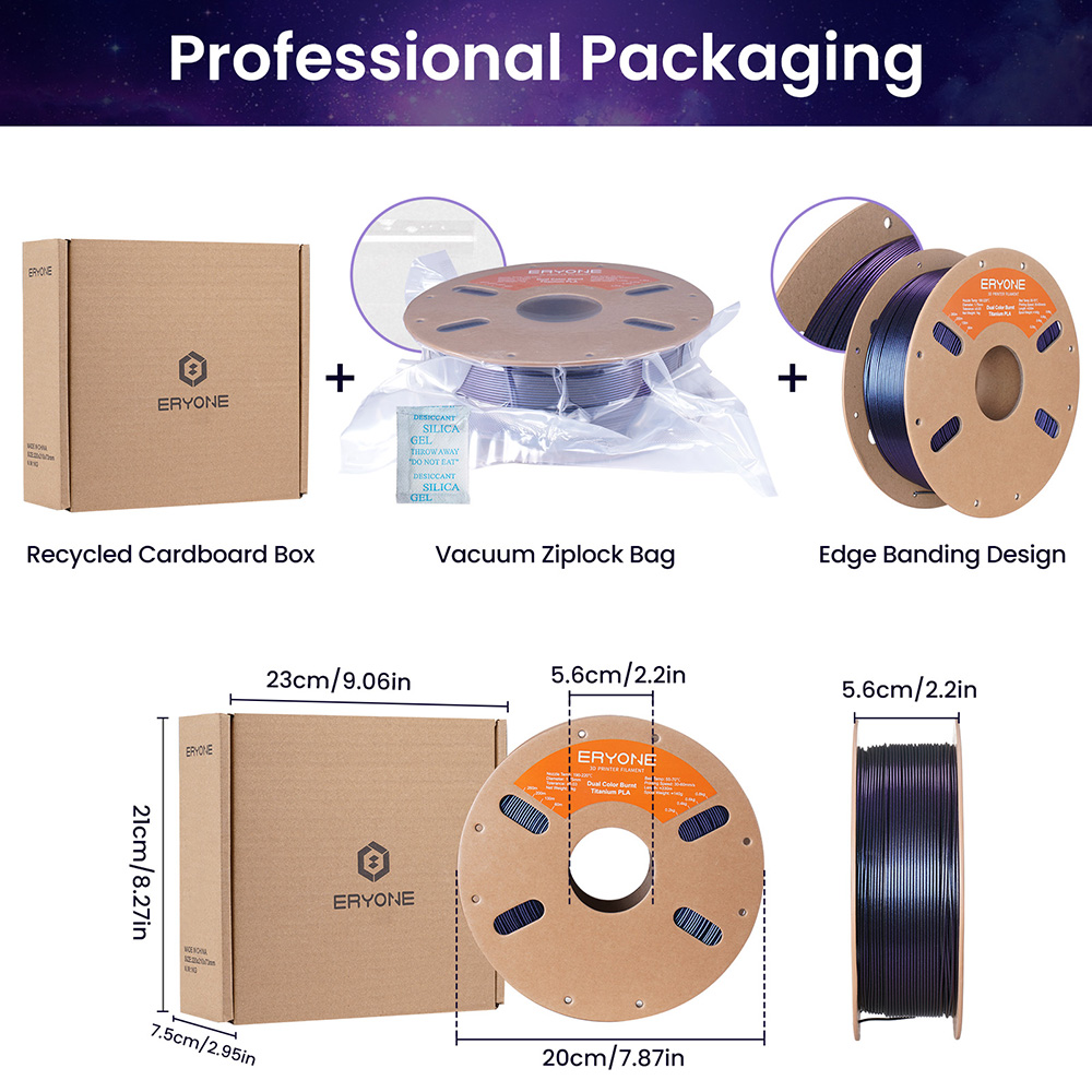 ERYONE Burnt Titanium Dual Color PLA Filament 1kg - Black & Purple-blue