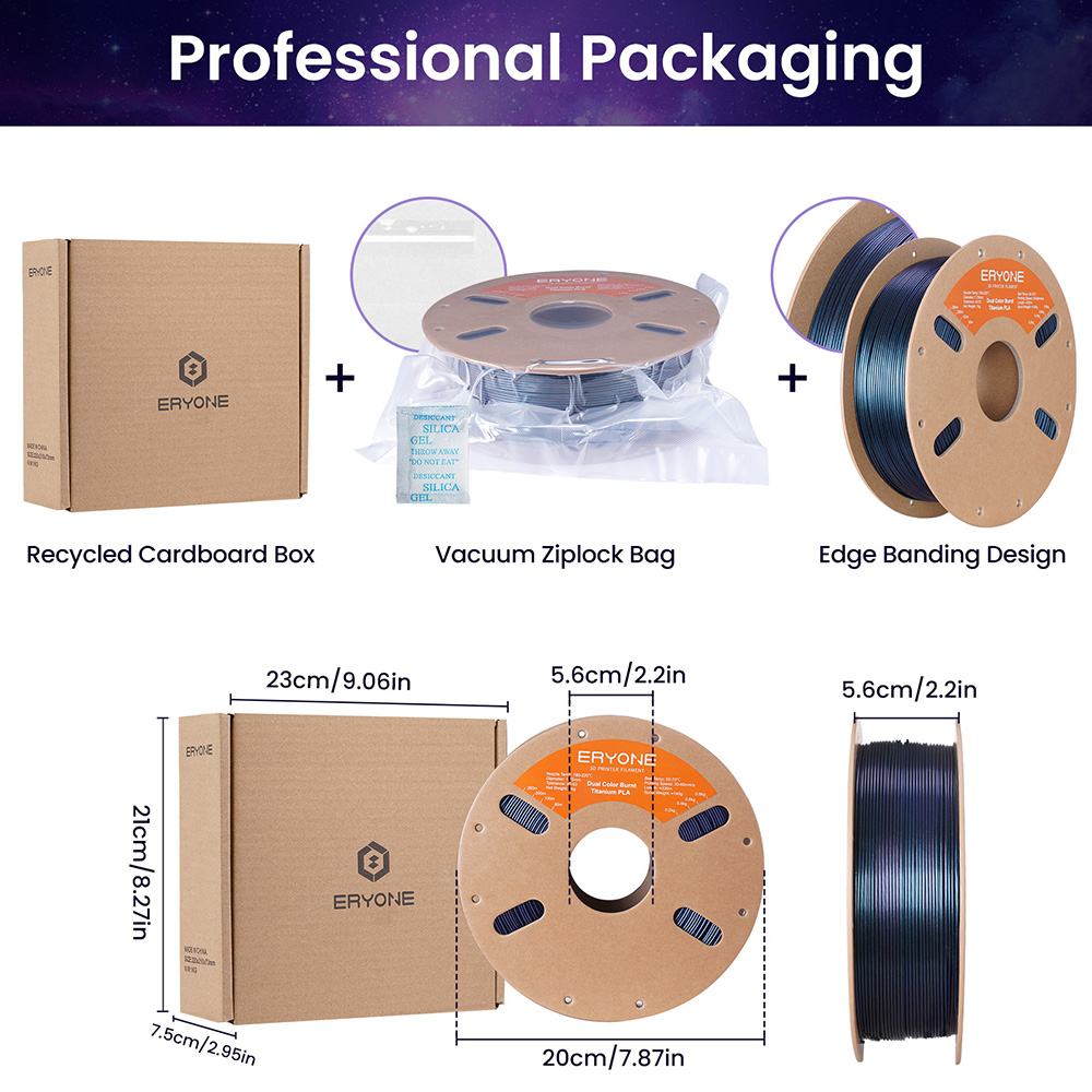 ERYONE Burnt Titanium Dual Color PLA Filament 1kg - Blue & Rose-red