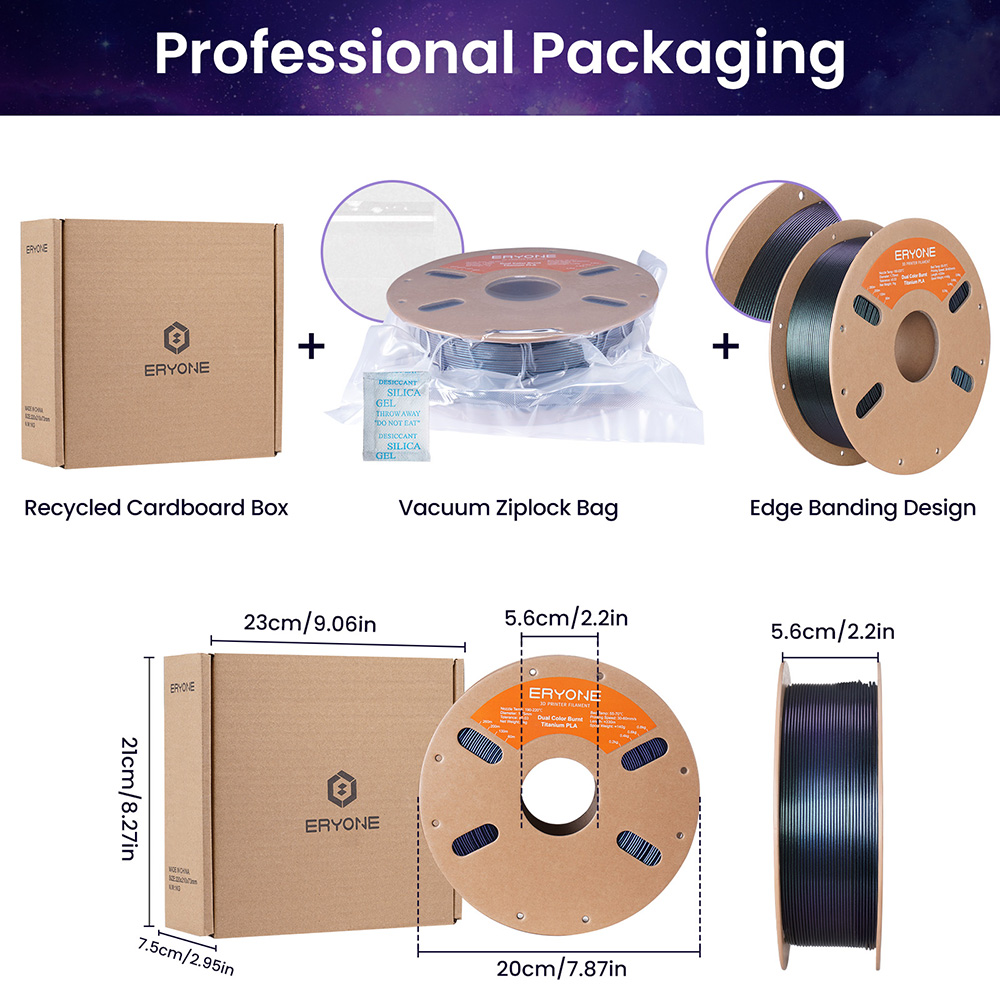 ERYONE Burnt Titanium Dual Color PLA Filament 1kg - Green & Purple-blue