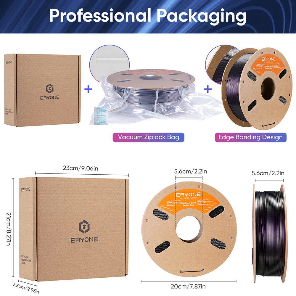 ERYONE Burnt Titanium Tri Color PLA Filament 1kg - Black &; Rose-red & Purple-blue