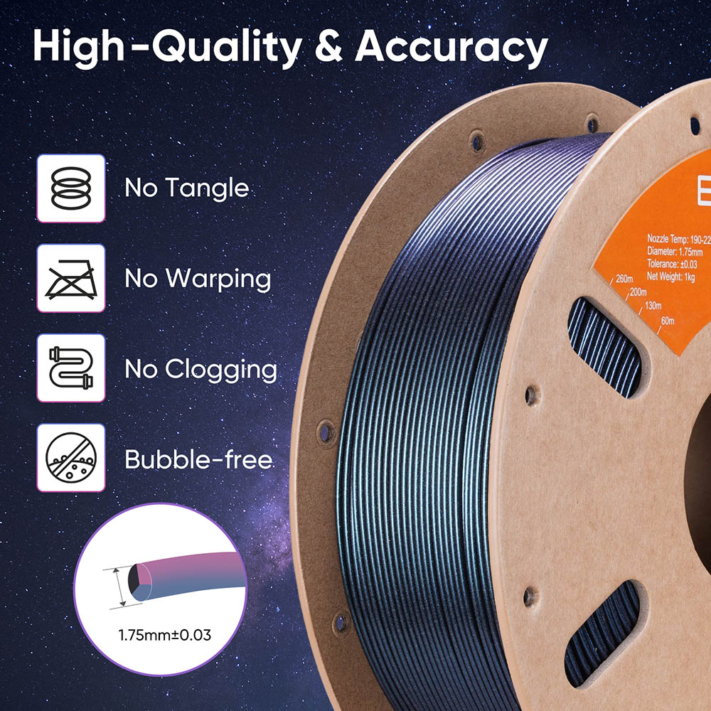 ERYONE Burnt Titanium Tri Color PLA Filament 1kg - Blue & Black & Rose-red