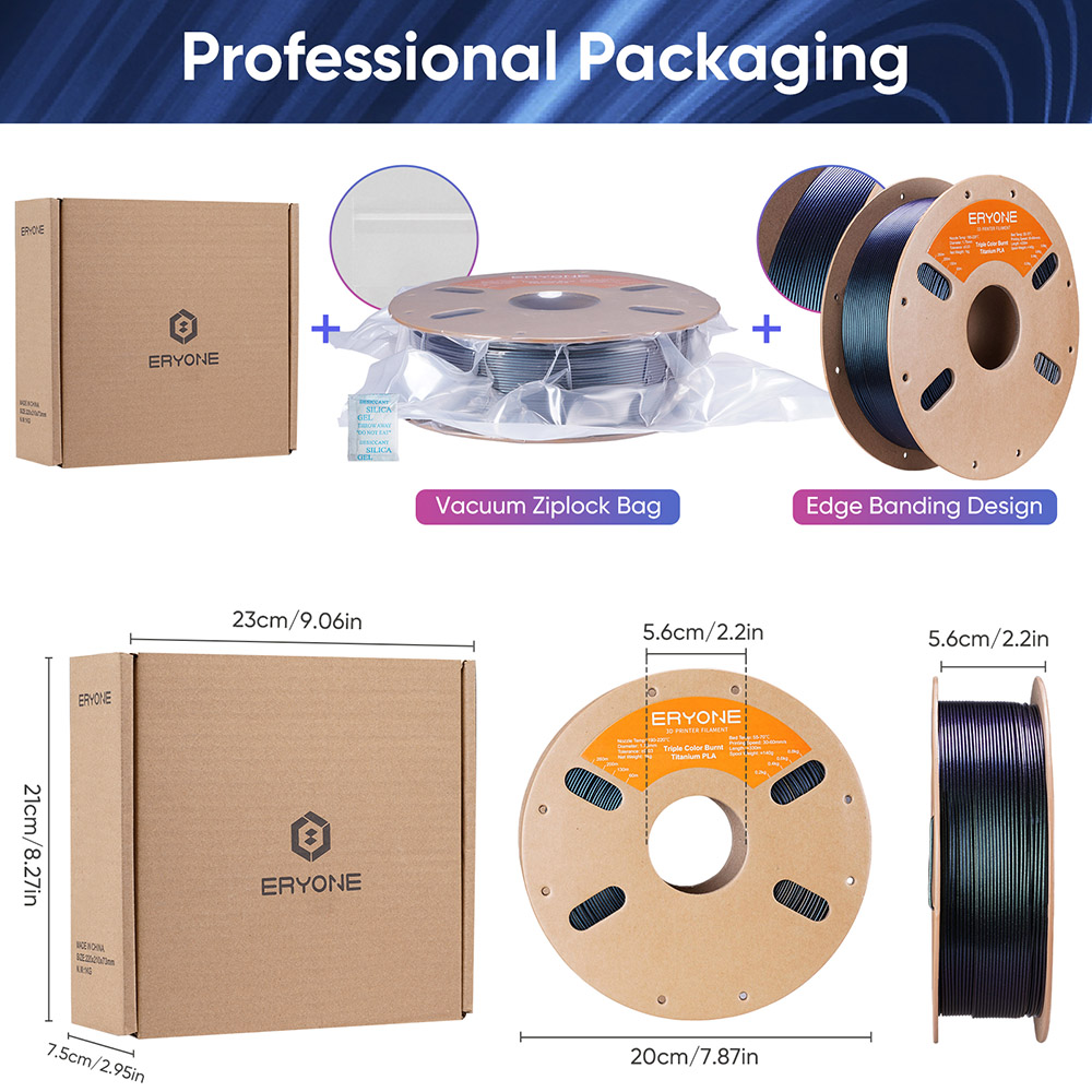 ERYONE Burnt Titanium Tri Color PLA Filament 1kg - Blue & Golden & Green