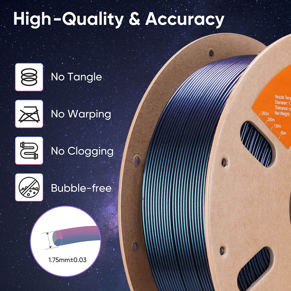 ERYONE Burnt Titanium Tri Color PLA Filament 1kg - Blue & Green & Rose-red