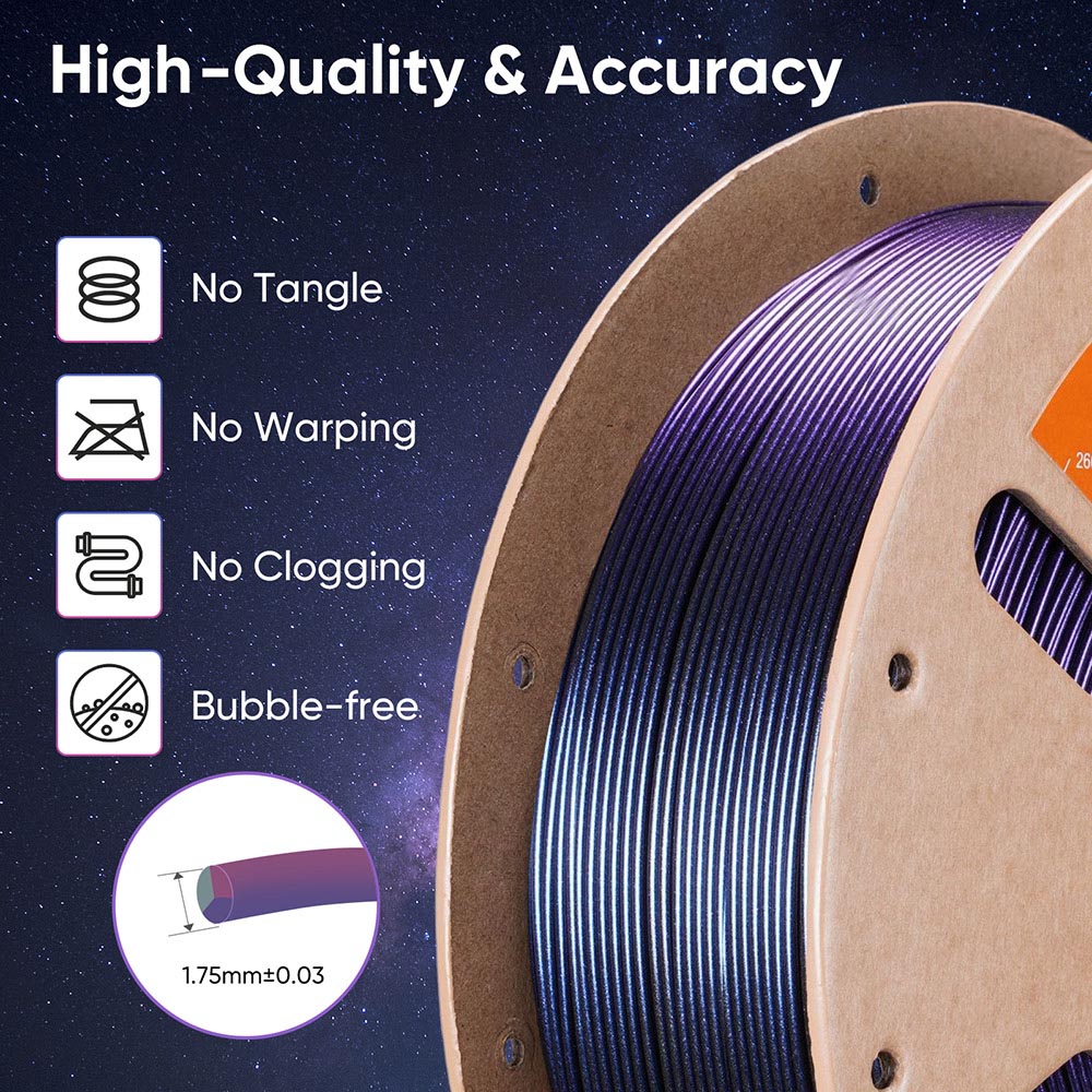 ERYONE Burnt Titanium Tri Color PLA Filament 1kg - Green &; Rose-red & Purple-blue