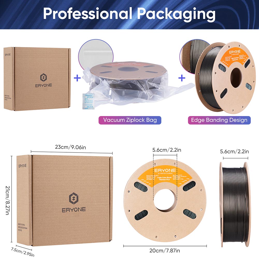 ERYONE Burnt Titanium Tri Color PLA Filament 1kg - Purple-blue & Golden & Green