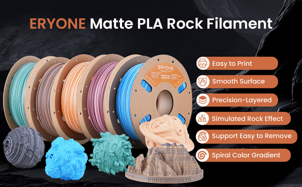 ERYONE High Speed PLA Matte Twisted Filament 1kg - Zebra Stone