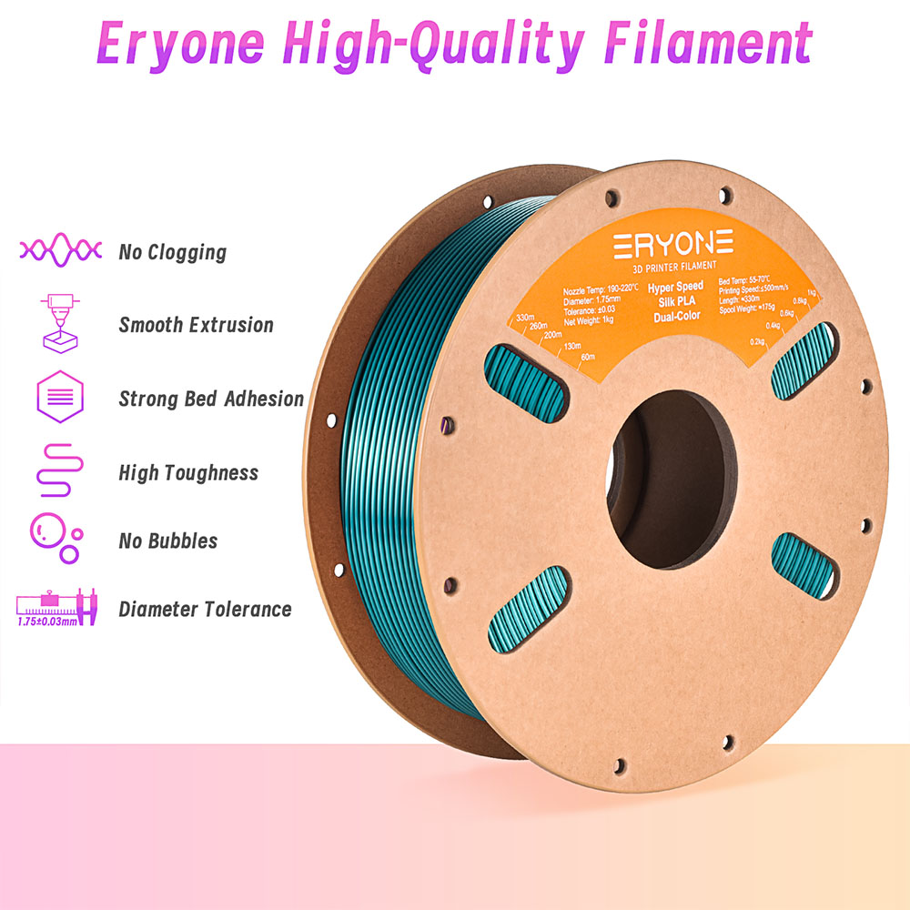 ERYONE Hyper PLA Silk Dual-color Filament 1kg - Dark Green & Black