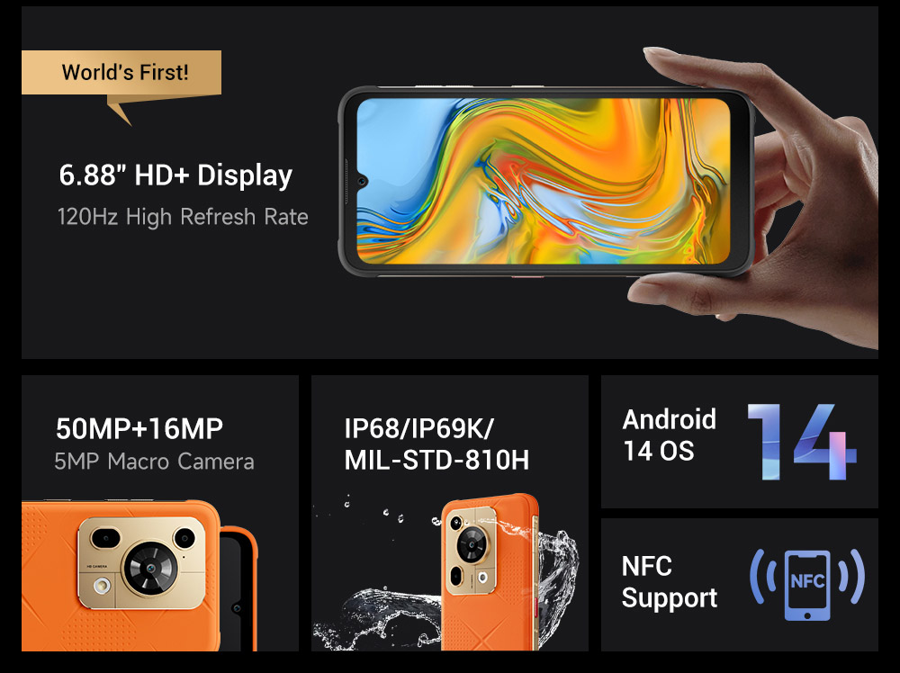 FOSSiBOT F112 Pro 5G Rugged Phone, 50MP+5MP zadný fotoaparát, 7150mAh batéria, 6.88-palcový HD+ displej, 8 GB RAM 256 GB ROM, Android 14, IP68/IP69K, zelený