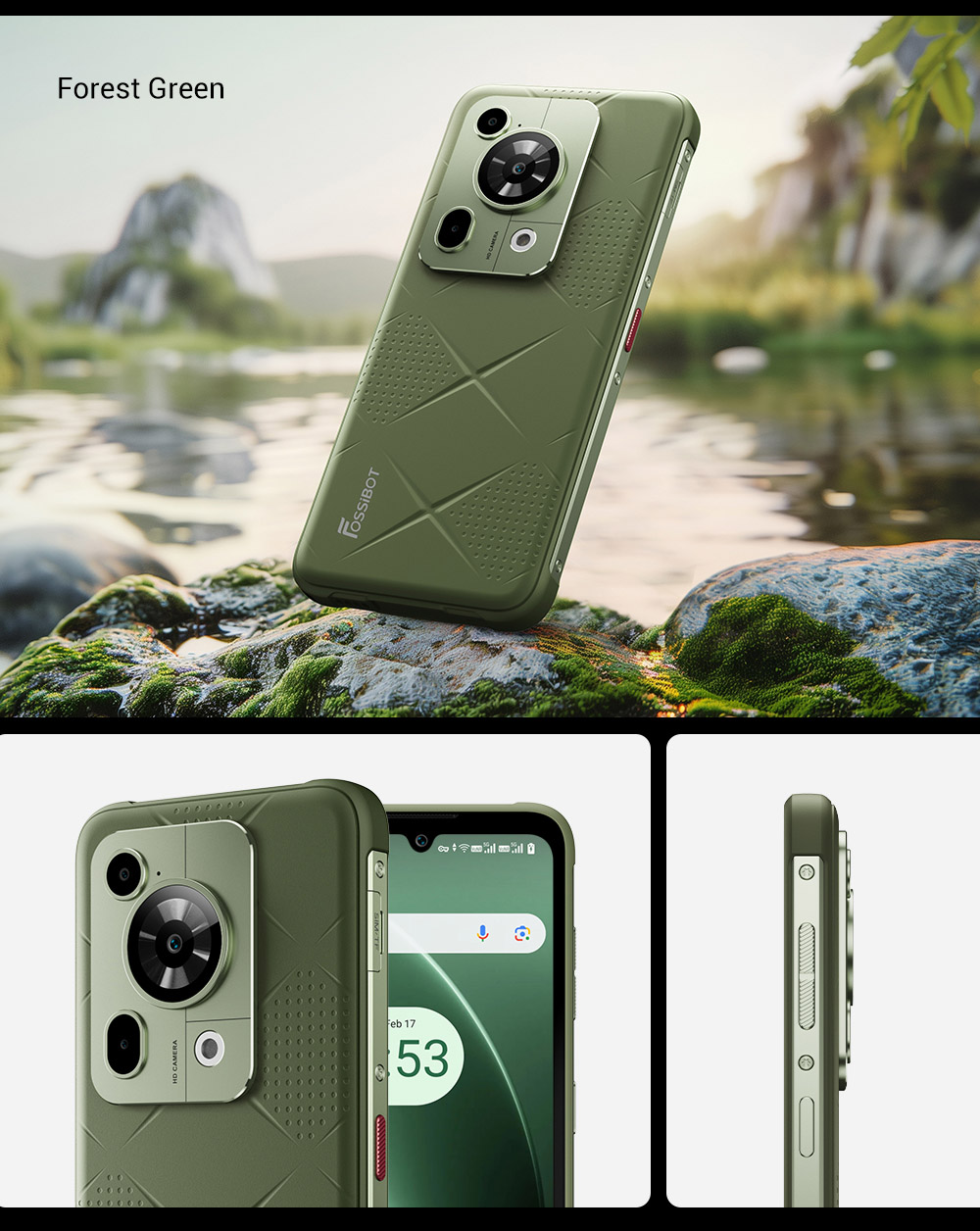 FOSSiBOT F112 Pro 5G Rugged Phone, 50MP+5MP zadný fotoaparát, 7150mAh batéria, 6.88-palcový HD+ displej, 8 GB RAM 256 GB ROM, Android 14, IP68/IP69K, zelený