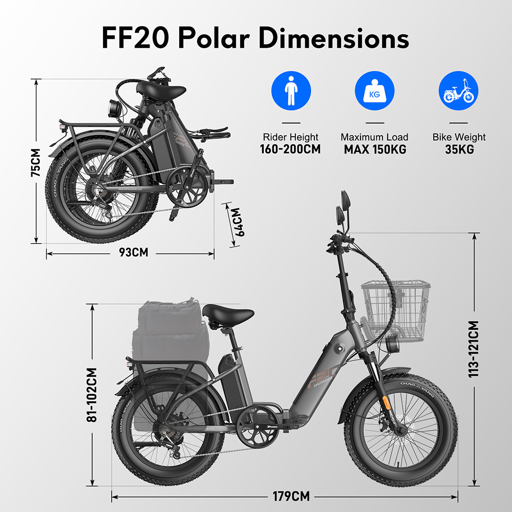 Fafrees FF20 Polar Electric Bike, 500W motor, 48V 24Ah duálna batéria, 20*4,0 palcové pneumatiky, max. rýchlosť 45 km/h, max. dojazd 150 km, mechanické kotúčové brzdy, predná odpružená vidlica, Shimano 7 rýchlostí - Mint Green