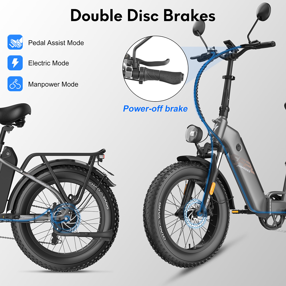 Fafrees FF20 Polar Electric Bike, 500W Motor, 48V 24Ah Dual Batteries, 20*4.0 palcové pneumatiky, max. rýchlosť 45 km/h, max. dojazd 150 km, mechanické kotúčové brzdy, predná odpružená vidlica, 7-rýchlostná prevodovka Shimano - Mint Green