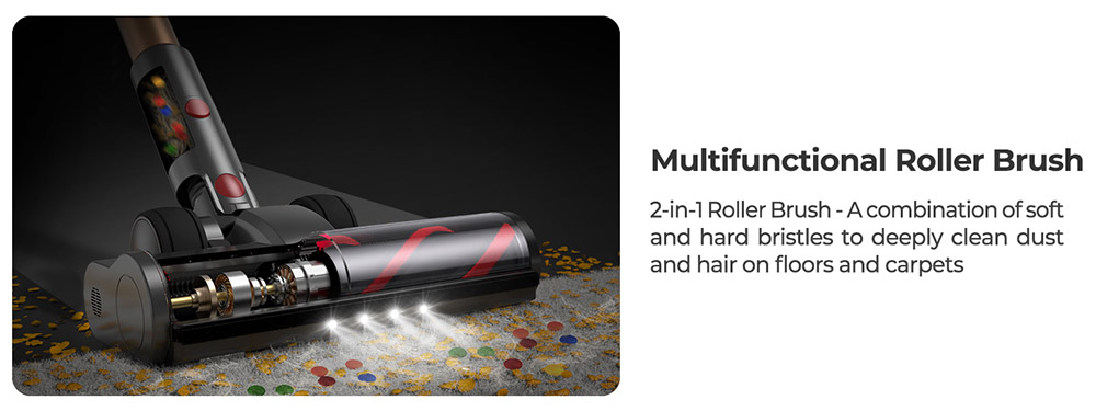 Fieety V7 Cordless Vacuum Cleaner, 45kPa Strong Suction, 60min Runtime, 7-Layer Filtration, LED Touch Screen, for Carpets & Hard Floors