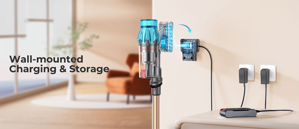 Fieety V7 Cordless Vacuum Cleaner, 45kPa Strong Suction, 60min Runtime, 7-Layer Filtration, LED Touch Screen, for Carpets & Hard Floors