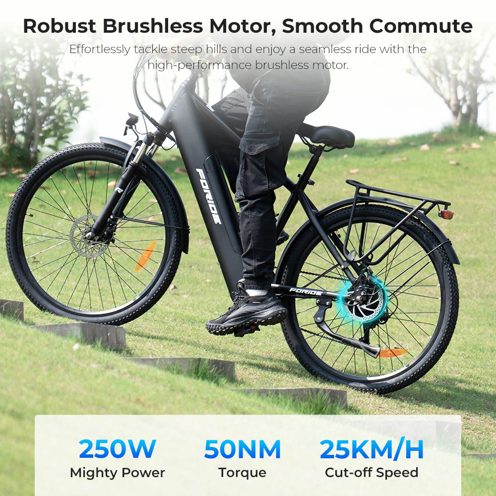 Foride Roamer 1 ST Elektrobicykel, 250W motor, 36V 13Ah batéria, 27,5 palcové pneumatiky, max. rýchlosť 25km/h, max. dojazd 100km, kotúčové brzdy, odpruženie s uzamykaním, Shimano 7 rýchlostí