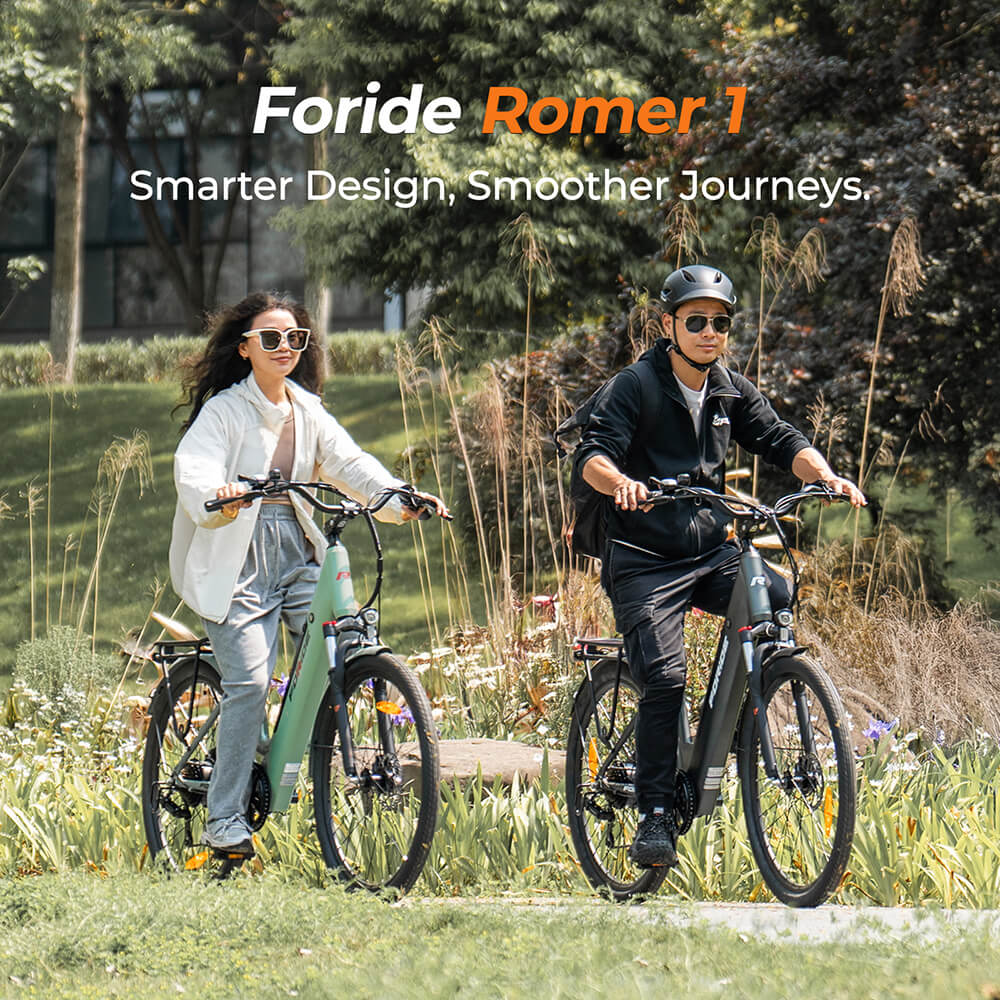Foride Roamer 1 Step-thru Electric Bike, 250W motor, 36V 13Ah batéria, 27,5 palcové pneumatiky, max. rýchlosť 25km/h, max. dojazd 100km, kotúčové brzdy, odpruženie s uzamykaním, Shimano 7 rýchlostí - sivá