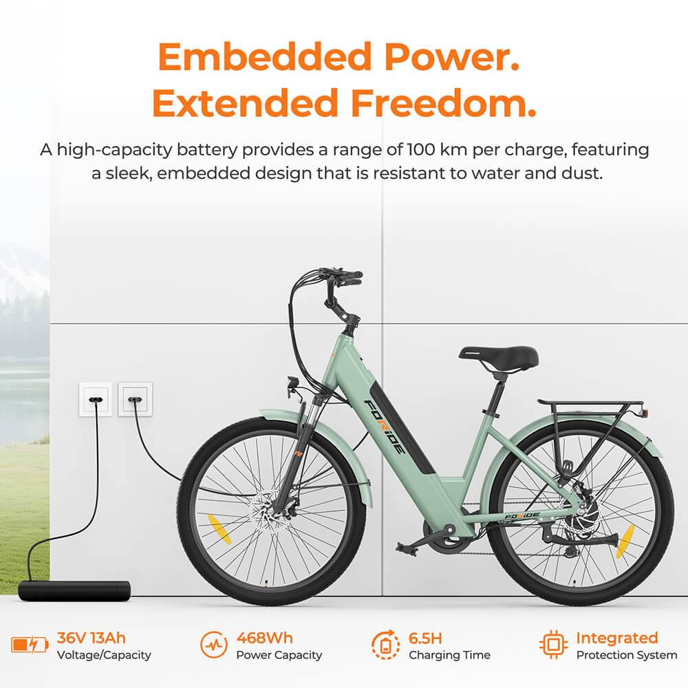 Foride Roamer 1 Step-thru Electric Bike, 250W motor, 36V 13Ah batéria, 27,5 palcové pneumatiky, max. rýchlosť 25km/h, max. dojazd 100km, kotúčové brzdy, odpruženie s uzamykaním, Shimano 7 rýchlostí - sivá