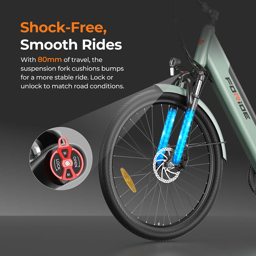 Foride Roamer 1 Step-thru Electric Bike, 250W motor, 36V 13Ah batéria, 27,5 palcové pneumatiky, max. rýchlosť 25km/h, max. dojazd 100km, kotúčové brzdy, odpruženie s uzamykaním, Shimano 7 rýchlostí - sivá