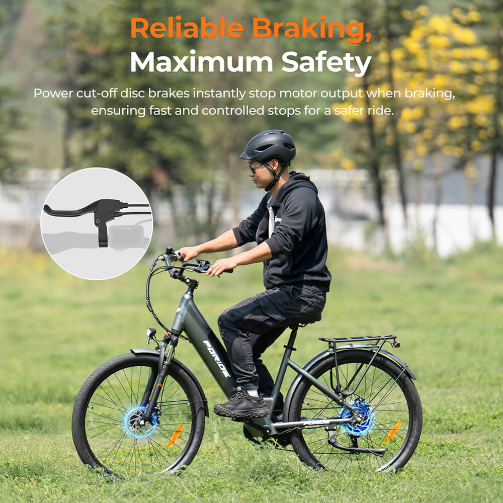 Foride Roamer 1 Step-thru Electric Bike, 250W motor, 36V 13Ah batéria, 27,5 palcové pneumatiky, max. rýchlosť 25km/h, max. dojazd 100km, kotúčové brzdy, odpruženie s uzamykaním, Shimano 7 rýchlostí - sivá