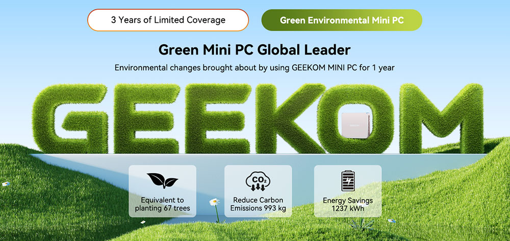 GEEKOM A5 Mini PC, AMD Ryzen 5 7430U 6 jadier max. 4,3 GHz, 16 GB RAM 512 GB SSD, WiFi 6 Bluetooth 5.2, 2*HDMI (4K) + 2*USB3.2 Type-C (8K) Quad Display, 3*USB 3.2 Type-A, 1*USB 2.0, 1*2,5G RJ45, 1*Čítačka kariet SD, 1*Headphone Jack