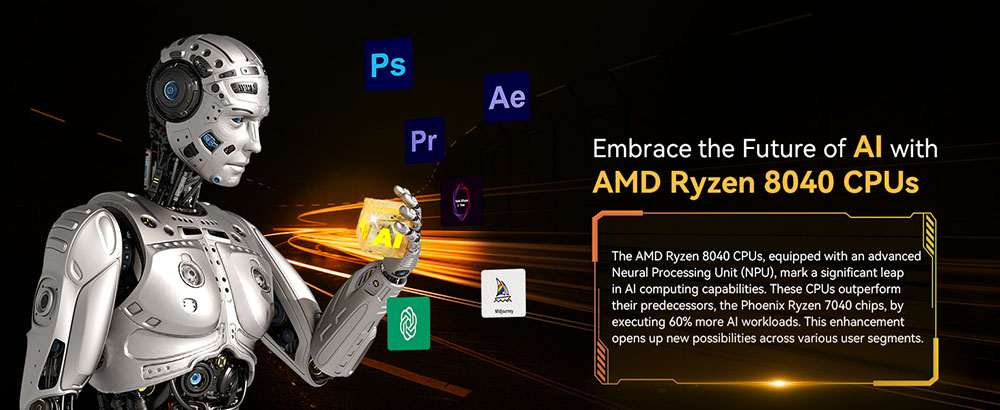 GEEKOM A8 AI Mini PC, AMD Ryzen 7 8745HS 8 jadier max. 5,1 GHz, 32 GB DDR5 RAM 1 TB SSD, USB3.2 Type-C(8K@30Hz) + USB4.0 Type-C(8K@30Hz) + 2*HDMI2.0(4K@60Hz) Displej so štyrmi obrazovkami, WiFi 6E Bluetooth5.2, 3*USB3.2 Type-A, 1*USB2.0, 1*RJ45, 1*Headset Jack