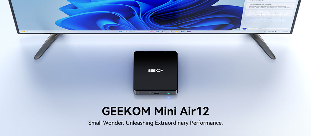 GEEKOM Air 12 Mini PC, Intel N150 4 Cores Max 3.6GHz, 16GB RAM 512GB SSD, HDMI + Mini DP + Type-C 4K Triple Display, WiFi 6 Bluetooth 5.2, 3*USB3.2, 1*Data Only Type-C, 1*RJ45, 1*SD Card Slot, 1*Audio Jack