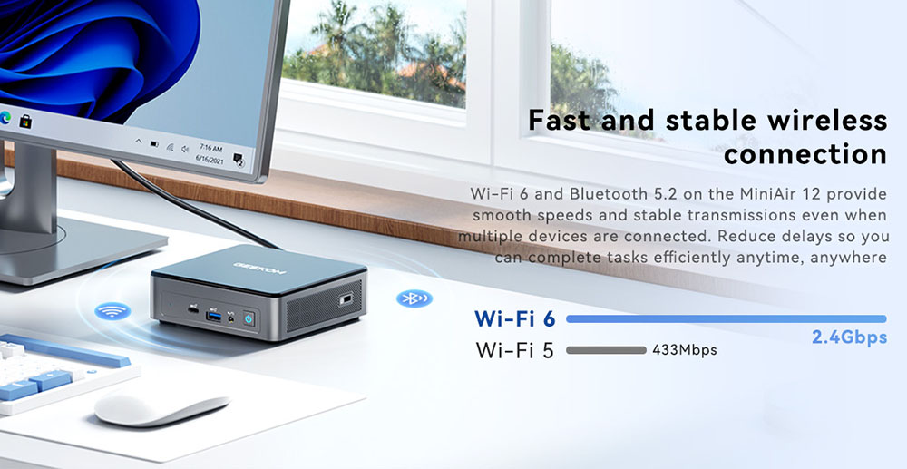 GEEKOM Air 12 Mini PC, Intel N150 4 Cores Max 3.6GHz, 16GB RAM 512GB SSD, HDMI + Mini DP + Type-C 4K Triple Display, WiFi 6 Bluetooth 5.2, 3*USB3.2, 1*Data Only Type-C, 1*RJ45, 1*SD Card Slot, 1*Audio Jack