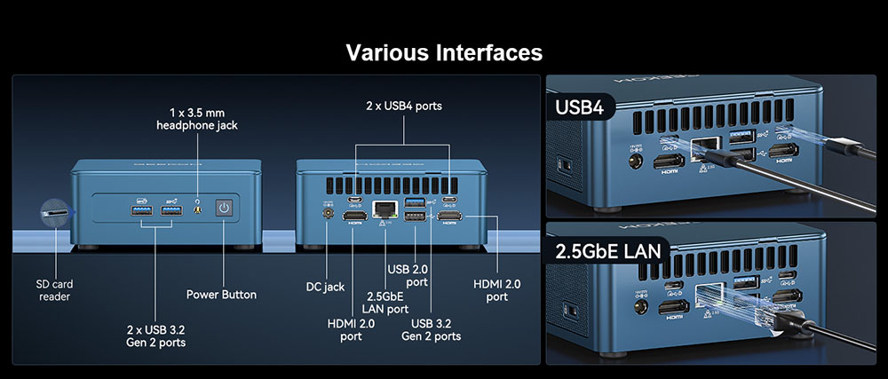 GEEKOM IT12 Mini PC, Intel Core i9-12900HK 14 jadier max. 5,0 GHz, 32 GB RAM 1 TB SSD, WiFi 6E Bluetooth 5.2, 2*USB4 + 2*HDMI2.0 Quad Screen Display, 3*USB3.2, 1*USB 2.0, 1*Čítačka kariet SD, 1*2.5G LAN, 1*3,5 mm konektor pre slúchadlá