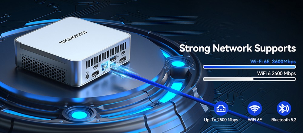 GEEKOM XT13 Pro Mini PC, Intel Core i9-13900HK 14 Core Max 5,4 GHz, 32 GB RAM 1 TB SSD, 2*USB 4 (8K)+2*HDMI 2.0 (4K) 4 obrazovky, WiFi 6E Bluetooth 5.2, 3*USB3.2, 1*USB2.0, 1*2,5G RJ45, 1*3.5 mm audio jack