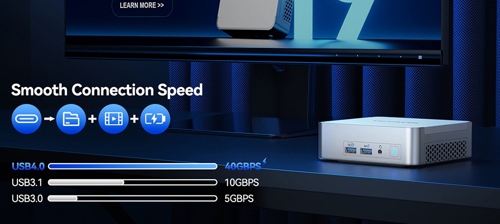 GEEKOM XT13 Pro Mini PC, Intel Core i9-13900HK 14 Core Max 5.4GHz, 32GB RAM 1TB SSD, 2*USB 4 (8K)+2*HDMI 2.0 (4K) 4 obrazovky, WiFi 6E Bluetooth 5.2, 3*USB3.2, 1*USB2.0, 1*2,5G RJ45, 1*3.5 mm audio jack