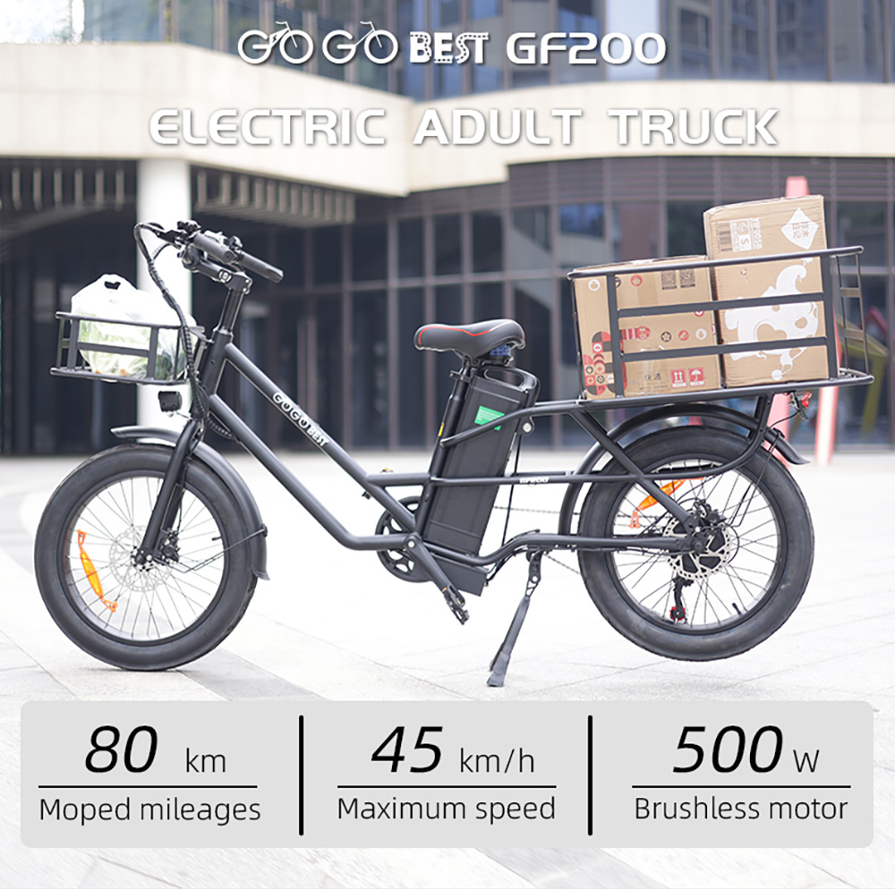V&eacute;lo &eacute;lectrique GOGOBEST GF200, moteur 500 W, batterie 48 V 15,6 Ah, pneus 20 x 3 pouces, vitesse maximale 45 km/h, autonomie maximale 80 km, freins &agrave; disque m&eacute;caniques, Shimano 7 vitesses, &eacute;cran LCD - Noir