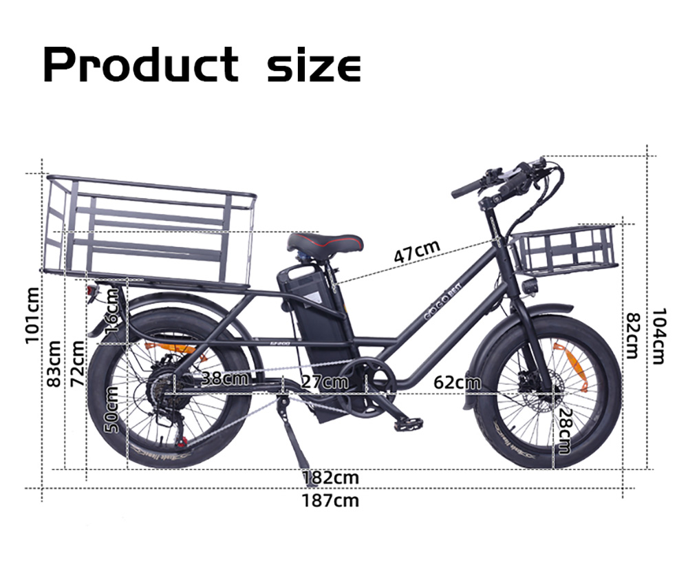 V&eacute;lo &eacute;lectrique GOGOBEST GF200, moteur 500 W, batterie 48 V 15,6 Ah, pneus 20 x 3 pouces, vitesse maximale 45 km/h, autonomie maximale 80 km, freins &agrave; disque m&eacute;caniques, Shimano 7 vitesses, &eacute;cran LCD - Noir