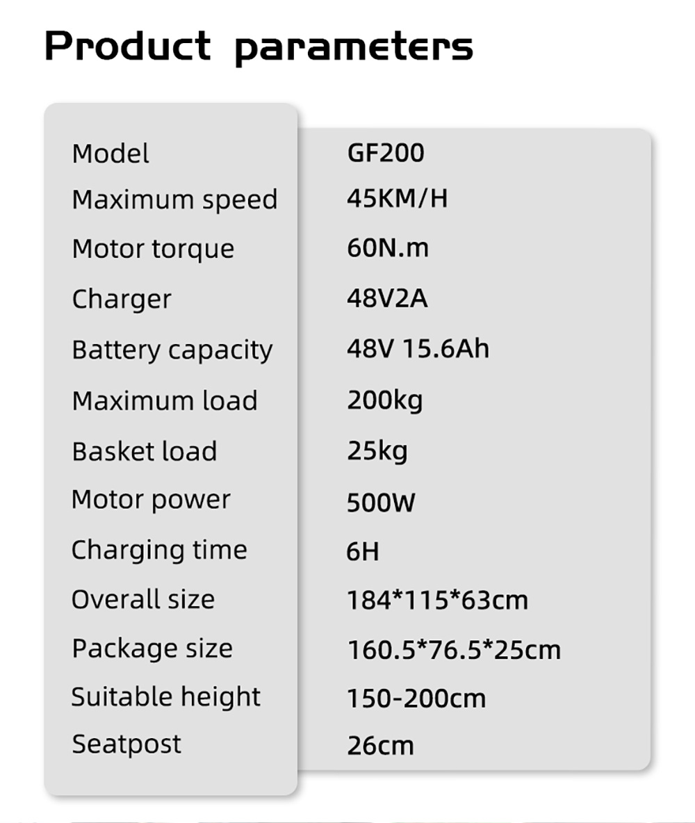 V&eacute;lo &eacute;lectrique GOGOBEST GF200, moteur 500 W, batterie 48 V 15,6 Ah, pneus 20 x 3 pouces, vitesse maximale 45 km/h, autonomie maximale 80 km, freins &agrave; disque m&eacute;caniques, Shimano 7 vitesses, &eacute;cran LCD - Noir