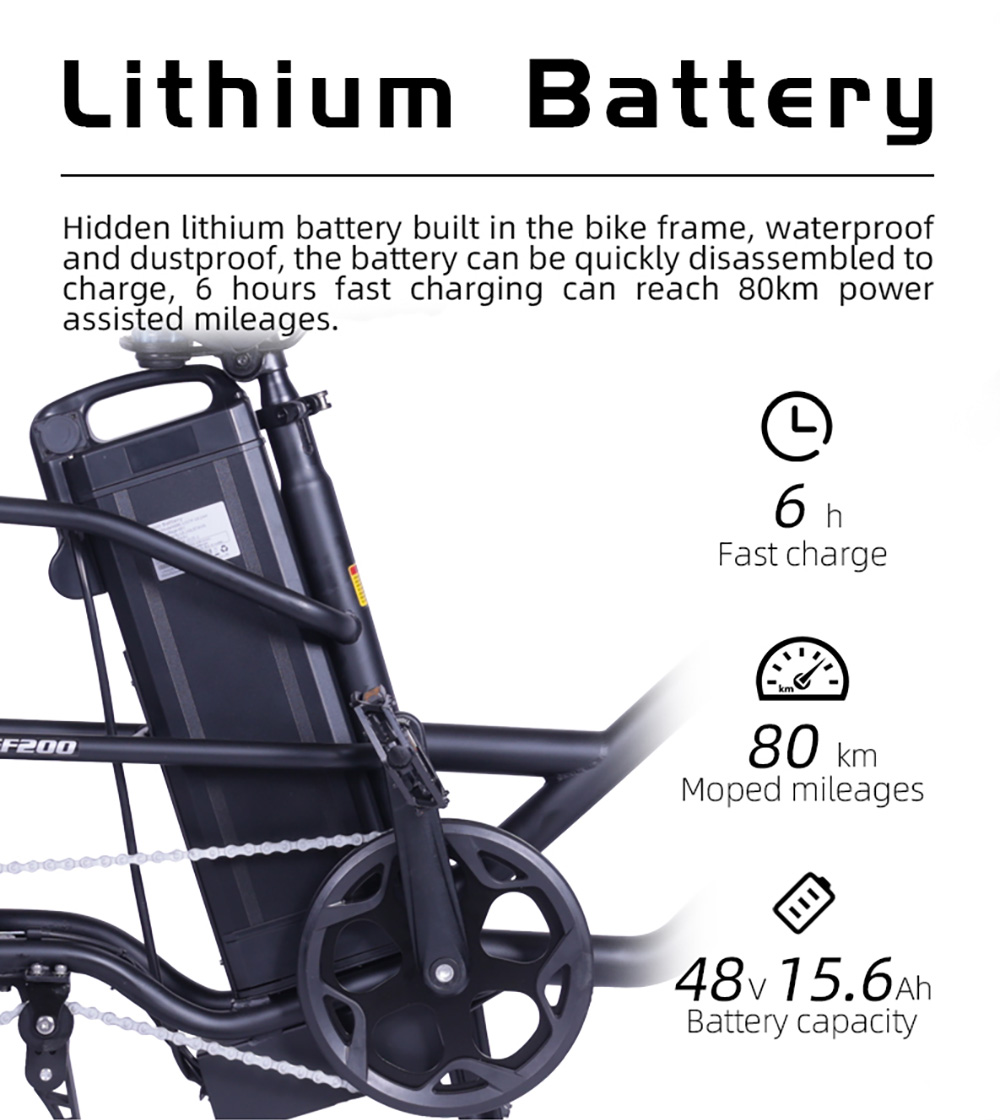 V&eacute;lo &eacute;lectrique GOGOBEST GF200, moteur 500 W, batterie 48 V 15,6 Ah, pneus 20 x 3 pouces, vitesse maximale 45 km/h, autonomie maximale 80 km, freins &agrave; disque m&eacute;caniques, Shimano 7 vitesses, &eacute;cran LCD - Noir