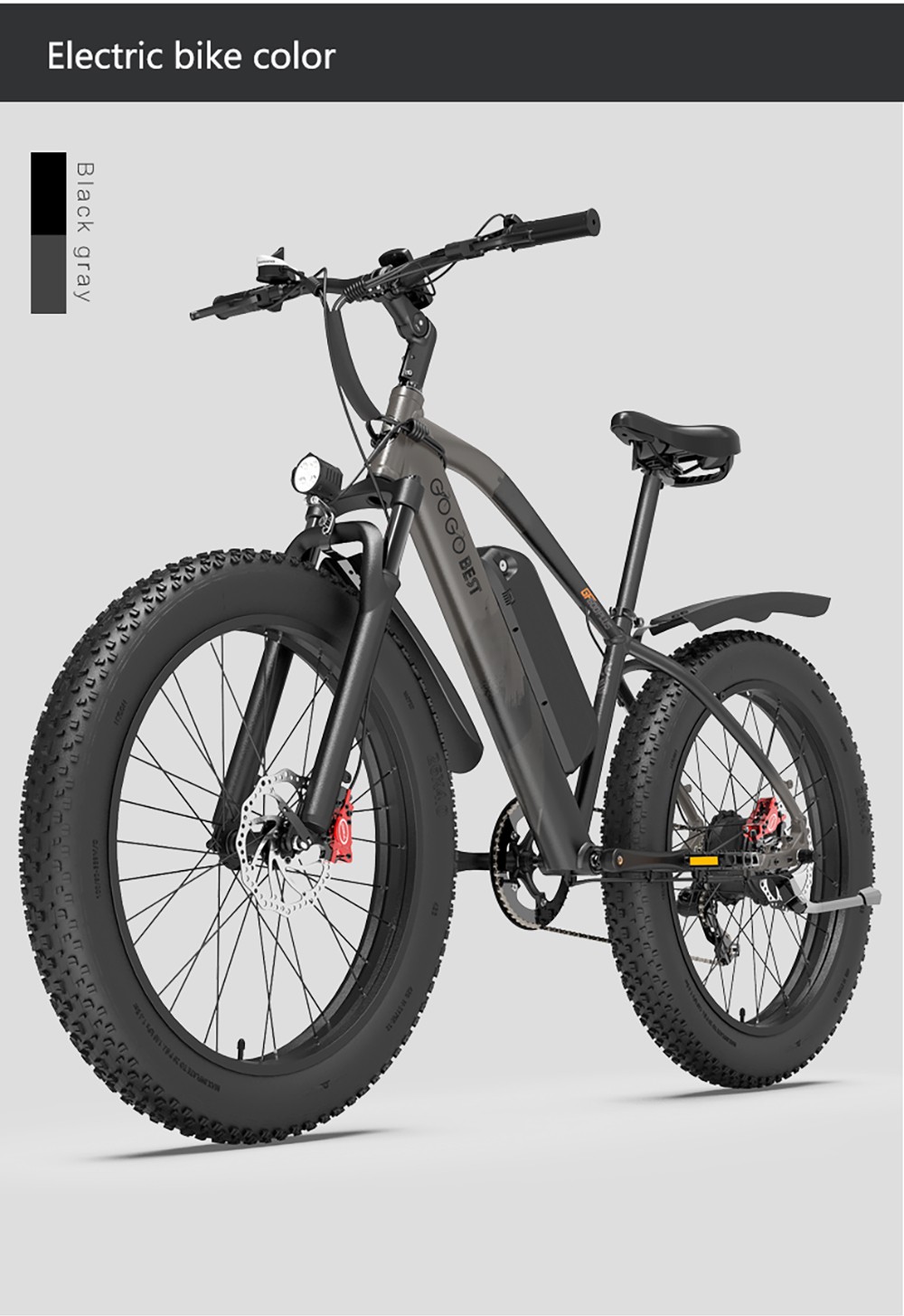 GOGOBEST GF600 Plus Electric Bike, 1000W Motor, 48V 20Ah, 26*4.0 palcové pneumatiky, max. rýchlosť 45 km/h, dojazd 150 km, hydraulické kotúčové brzdy, odpruženie olejovou pružinou, 7-rýchlostný prevod Shimano - čierno-oranžový