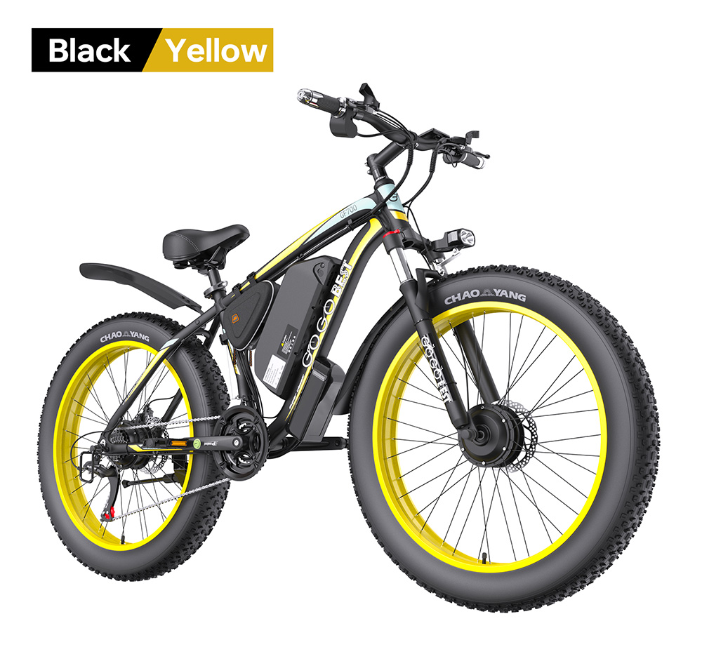 GOGOBEST GF700 Elektrobicykel, 2*500W duálny motor, 48V 18,2Ah batéria, 26*4,0 palcové pneumatiky, max. rýchlosť 25 km/h, max. dojazd 70 km, mechanické kotúčové brzdy, odpruženie prednej vidlice, Shimano 21 rýchlostí - čierno-červený