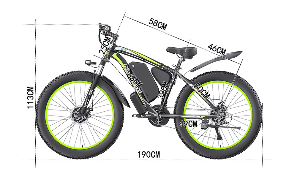 GOGOBEST GF700 Electric Bike, 2*500W Dual Motor, 48V 18.2Ah Battery, 26*4.0 palcové pneumatiky, max. rýchlosť 25 km/h, max. dojazd 70 km, mechanické kotúčové brzdy, odpruženie prednej vidlice, Shimano 21 rýchlostí - čierno-žltý