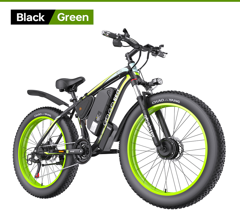 GOGOBEST GF700 Electric Bike, 2*500W Dual Motor, 48V 18.2Ah Battery, 26*4.0 palcové pneumatiky, max. rýchlosť 25 km/h, max. dojazd 70 km, mechanické kotúčové brzdy, odpruženie prednej vidlice, Shimano 21 rýchlostí - čierno-žltá