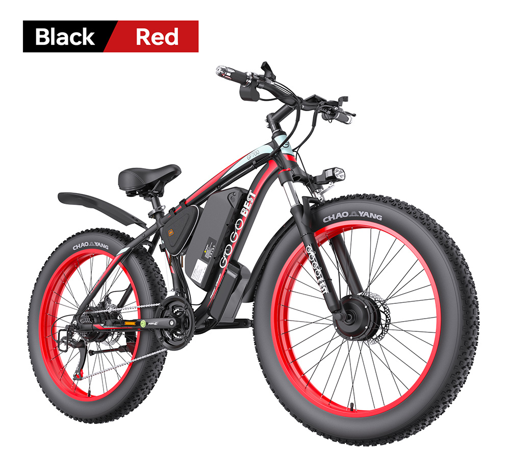 GOGOBEST GF700 Electric Bike, 2*500W Dual Motor, 48V 18.2Ah Battery, 26*4.0 palcové pneumatiky, max. rýchlosť 25 km/h, max. dojazd 70 km, mechanické kotúčové brzdy, odpruženie prednej vidlice, Shimano 21 rýchlostí - čierno-žltý
