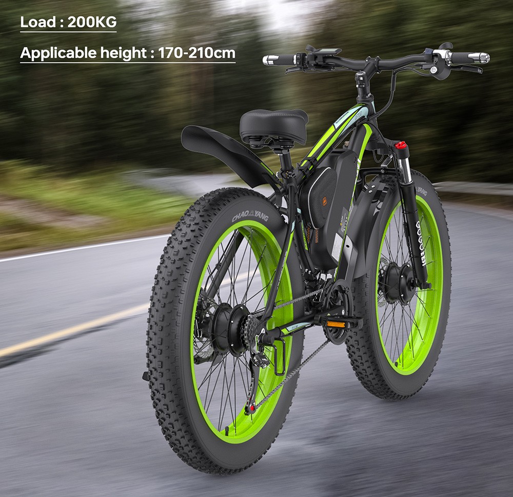 GOGOBEST GF700 Electric Bike, 2*500W Dual Motor, 48V 18.2Ah Battery, 26*4.0 palcové pneumatiky, max. rýchlosť 25 km/h, max. dojazd 70 km, mechanické kotúčové brzdy, odpruženie prednej vidlice, Shimano 21 rýchlostí - čierno-žltá