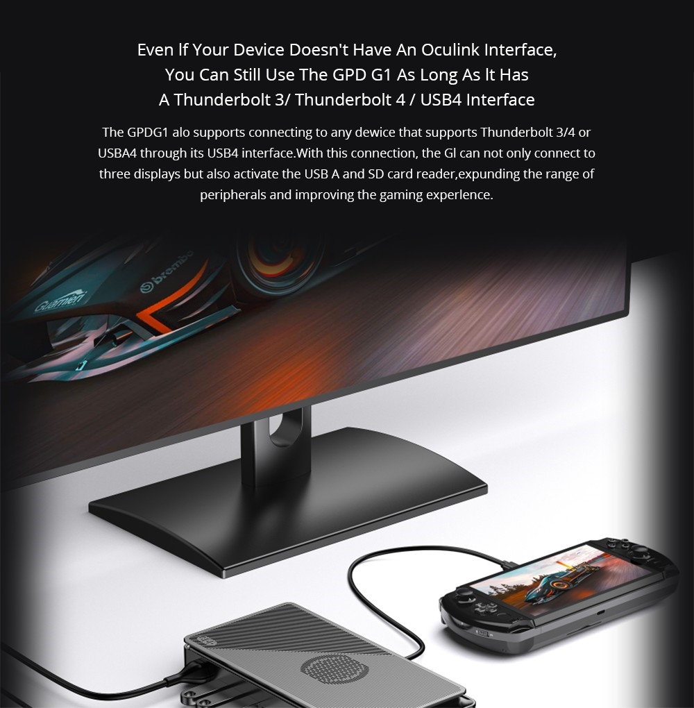 Refurbished GPD G1 Graphics Card Expansion Dock, AMD Radeon RX 7600M XT Graphics, 8GB GDDR6 RAM, 128bit, 120W, 1*Oculink 1*USB4 1*HDMI 2*DP 3*USB3.2 1*SD