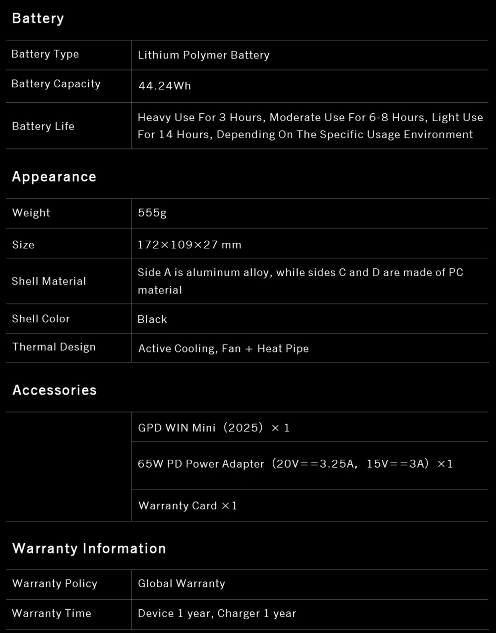 GPD WIN Mini (2025) Handheld Game Console, 7'' 1920x1080 Screen, AMD Ryzen AI 9 HX 370 12 Cores Max 5.1GHz, 120Hz, 64GB LPDDR5x RAM 2TB SSD, WiFi6E Bluetooth5.3, Hyper-Linear Speakers, 1*USB4, 1*USB3.2 Type-C, 1*USB Type-A, 1*MicroSD - Black, US Plug