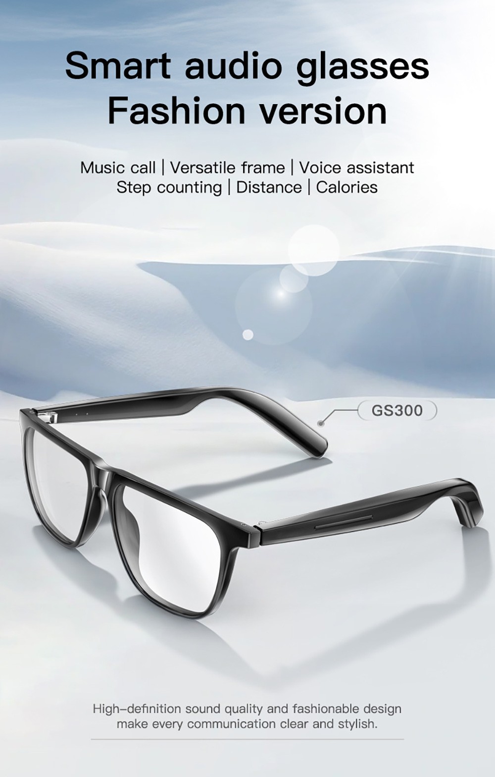GS300 Smart Bluetooth AI Glasses Audio Translation Glasses - Black