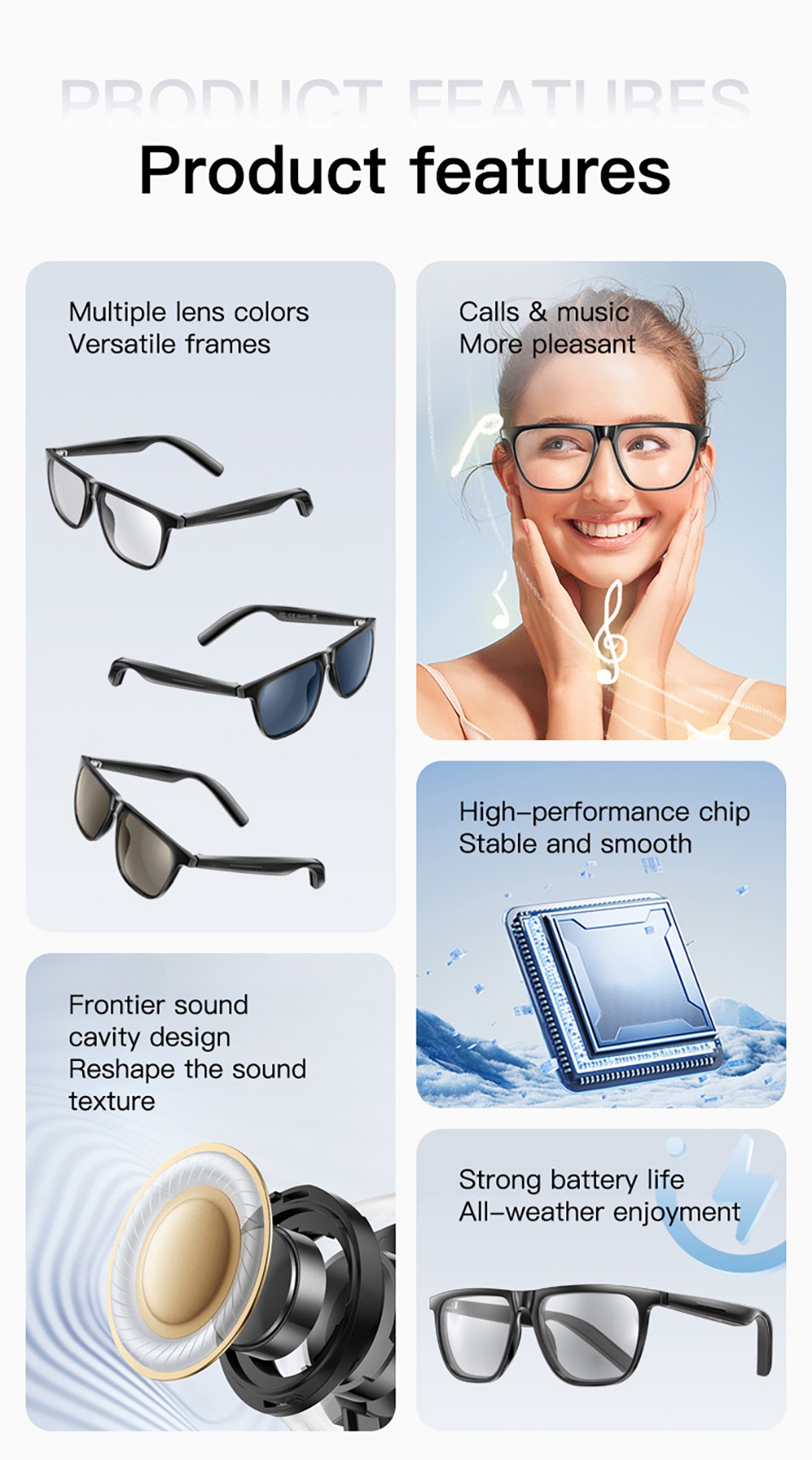 GS300 Smart Bluetooth AI Glasses Audio Translation Glasses - Black