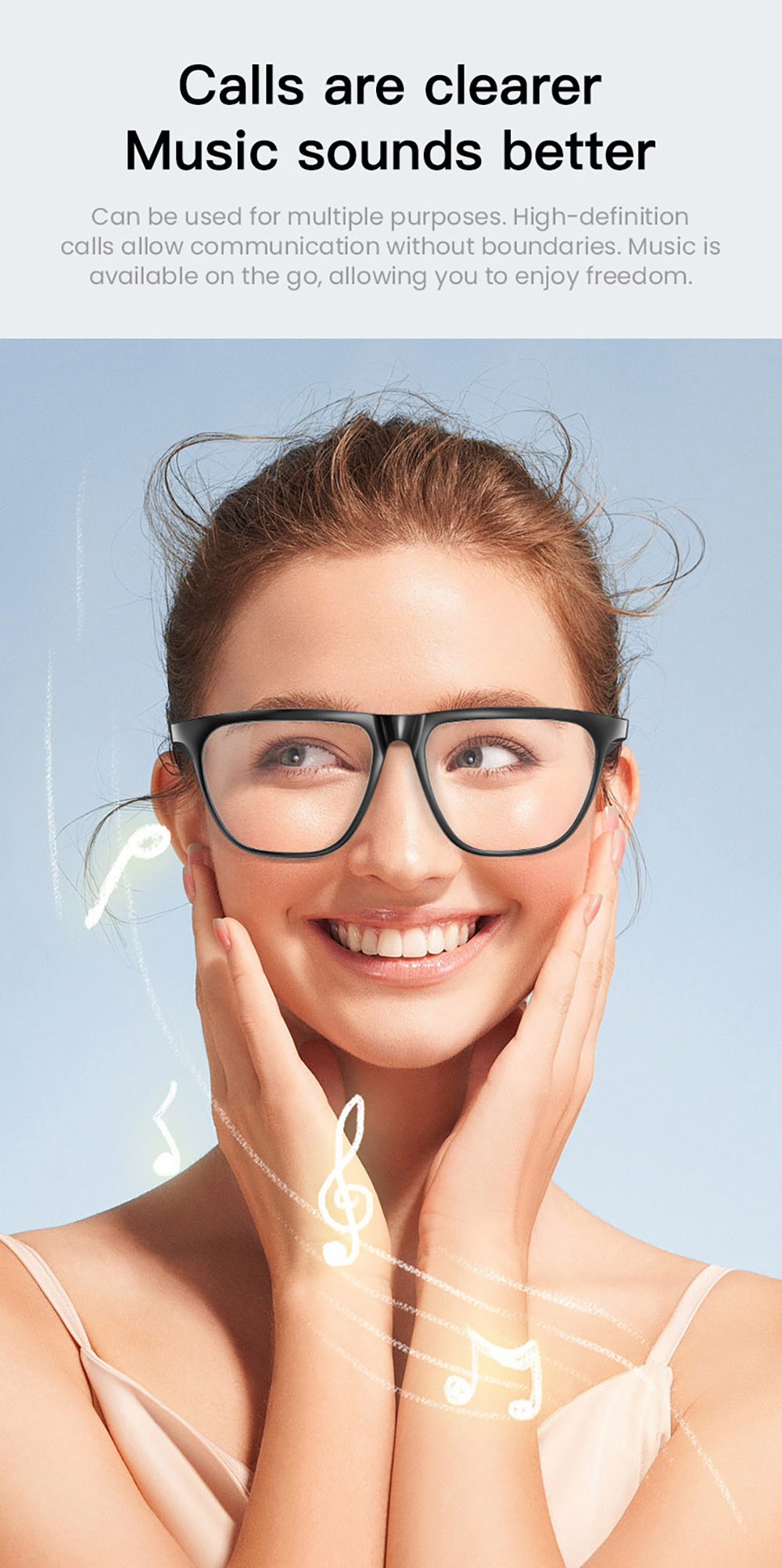 GS300 Smart Bluetooth AI Glasses Audio Translation Glasses - Black