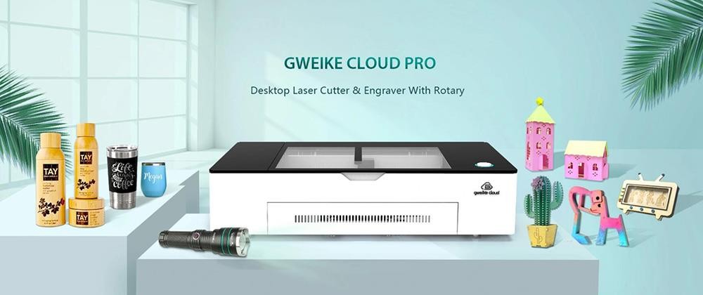 Gweike Cloud Pro 50W Desktop-Lasergravierer & -schneider mit Rotationsrolle, Gravur zylindrischer Objekte, Autofokus, 600mm/s Geschwindigkeit, 0,025mm Pr&auml;zision, WLAN-Steuerung, Panoramakamera, 510*300mm, ohne Luftfilter